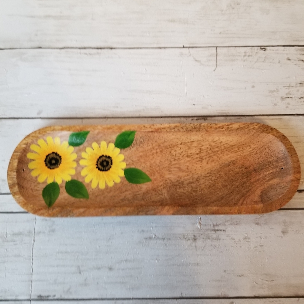 Folkulture Handmade Mango Wood Sunflower Incense Holder